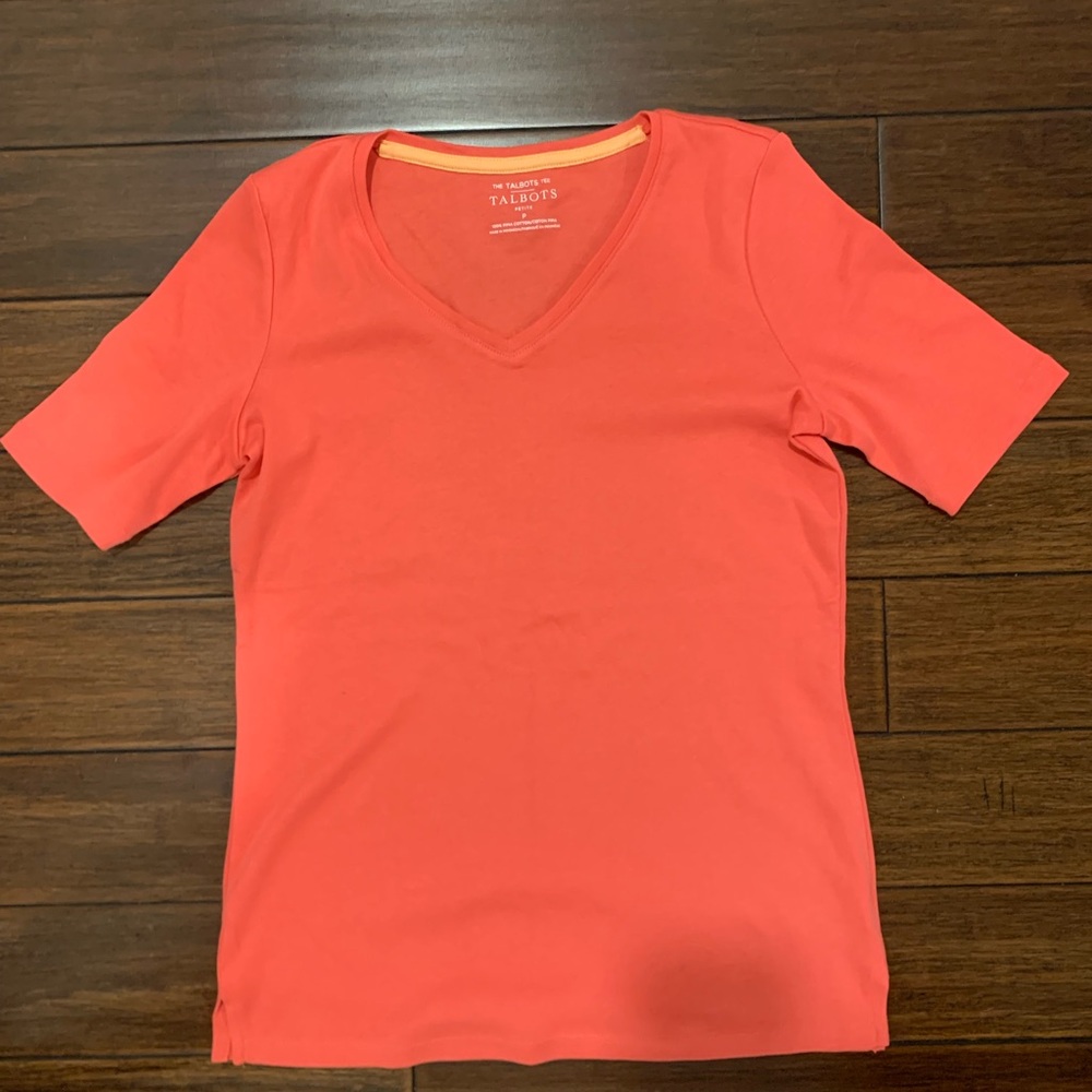 Talbots Women's Coral V-Neck Tee, size P, NWOT